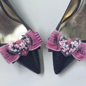 Halloween Shoe Clips , Pink Skull Shoe Clips , Black pink and White Halloween Skull Bow Shoe Clips