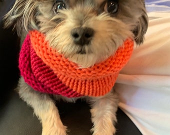 Hand Knit Dog or Cat Scarf , Magenta and Orange Dog Scarf Candied Orange