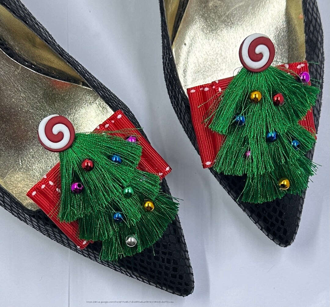 Green Fringe Tassel Christmas Tree Shoe Clips Christmas Shoe Etsy