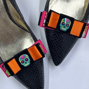Halloween Shoe Clips , Day of The Dead Shoe Clips , Colorful Sugar Skull Shoe Clips