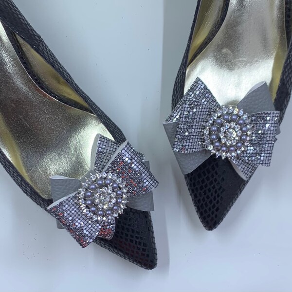 Formal Grey and Silver Shoe Clips , Wedding Shoe Clips , Formal Shoe Charms