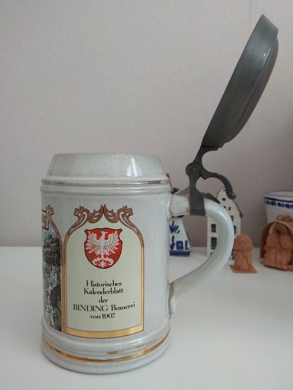 ドイツ製ZINN蓋付きビアジョッキ ヴィンテージ ゲルツ ビアジョッキ、ジン、ドイツ ビアジョッキ