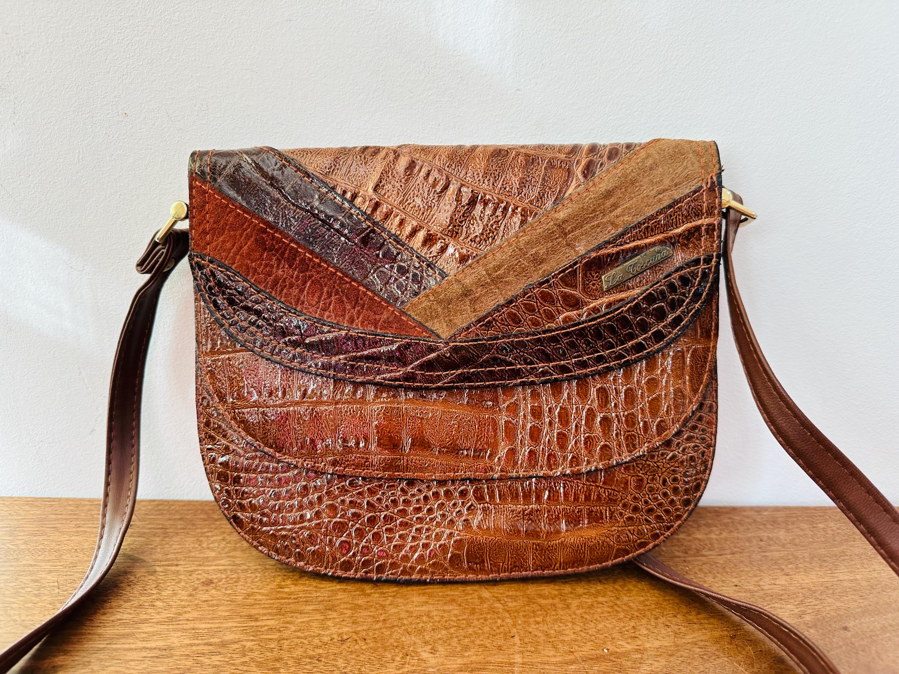 Vintage Italian La Toscana Crossbody Bag - Faux Crocodile Leather