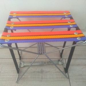 Vintage Folding chair, Camp chair stool, Fishing chair, Picnic canvas chair, Metal structure chair , Vintage folding seat