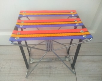 Vintage Folding chair, Camp chair stool, Fishing chair, Picnic canvas chair, Metal structure chair , Vintage folding seat