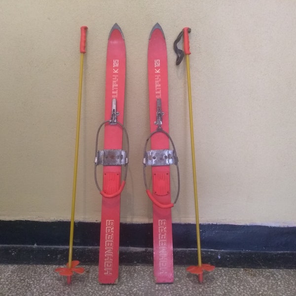 Vintage Children's snow skis, Small Skis, Made in 1970s , Vintage Wooden Skis, Rustic Decor