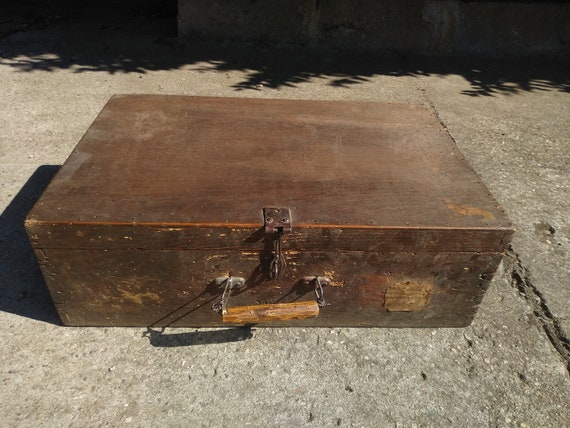 Vintage Wooden Luggage Wood Chest Box Antique Old Small Suitcase