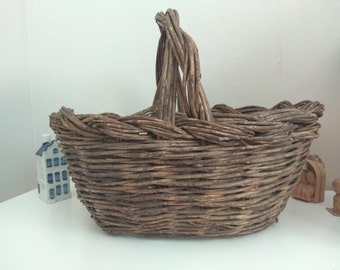 Vintage Basket, Handmade basket, Rustic basket, Garden basket, Rustic farmhouse, Wicker basket, Wooden woven basket