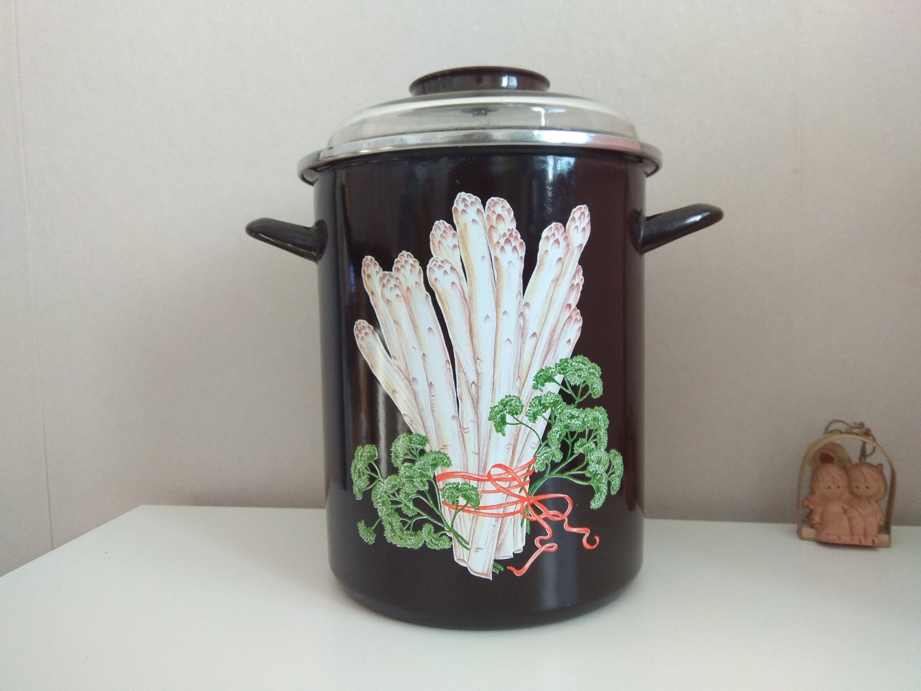 Enameled saucepan, Enameled pot for asparagus, Vintage enameled pot, Kitchen Decor, Home decor, Enamel Pot
