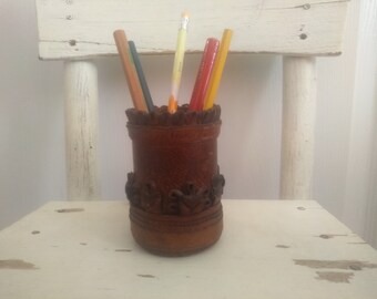 Vintage echt Leder Stiftebecher, Leder Schreibtischdekoration, Bleistift Becherhalter, Leder Bleistiftbecherhalter, Ledervase, Desktop-Organizer