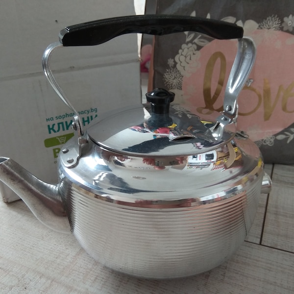 Vintage aluminum kettle, Old tea kettle, Coffee kettle, Tea pot, Made in USSR, Electric Kettle, Never used