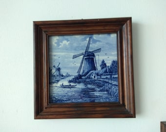 Delft tile, Delft ceramic paintings, Windmill Picture, Holland, Framed Delft tiles