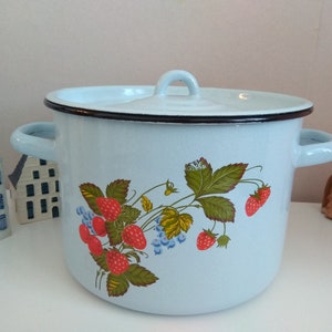 Vintage enameled pot, Vintage USSR /Russia/ Enamel Pot, Rustic Kitchen Decor, Home decor