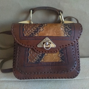 Vintage genuine leather bag, Old leather bag from 70,&#39; Old Genuine Leather Bag, Vintage brown leather bag, Shoulder bag, Retro leather bag