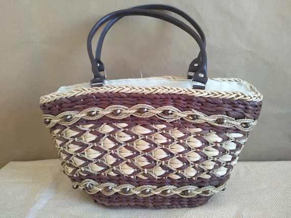 Old Wicker bag, Wicker Handbag, Summer bag, Vinta… - image 1