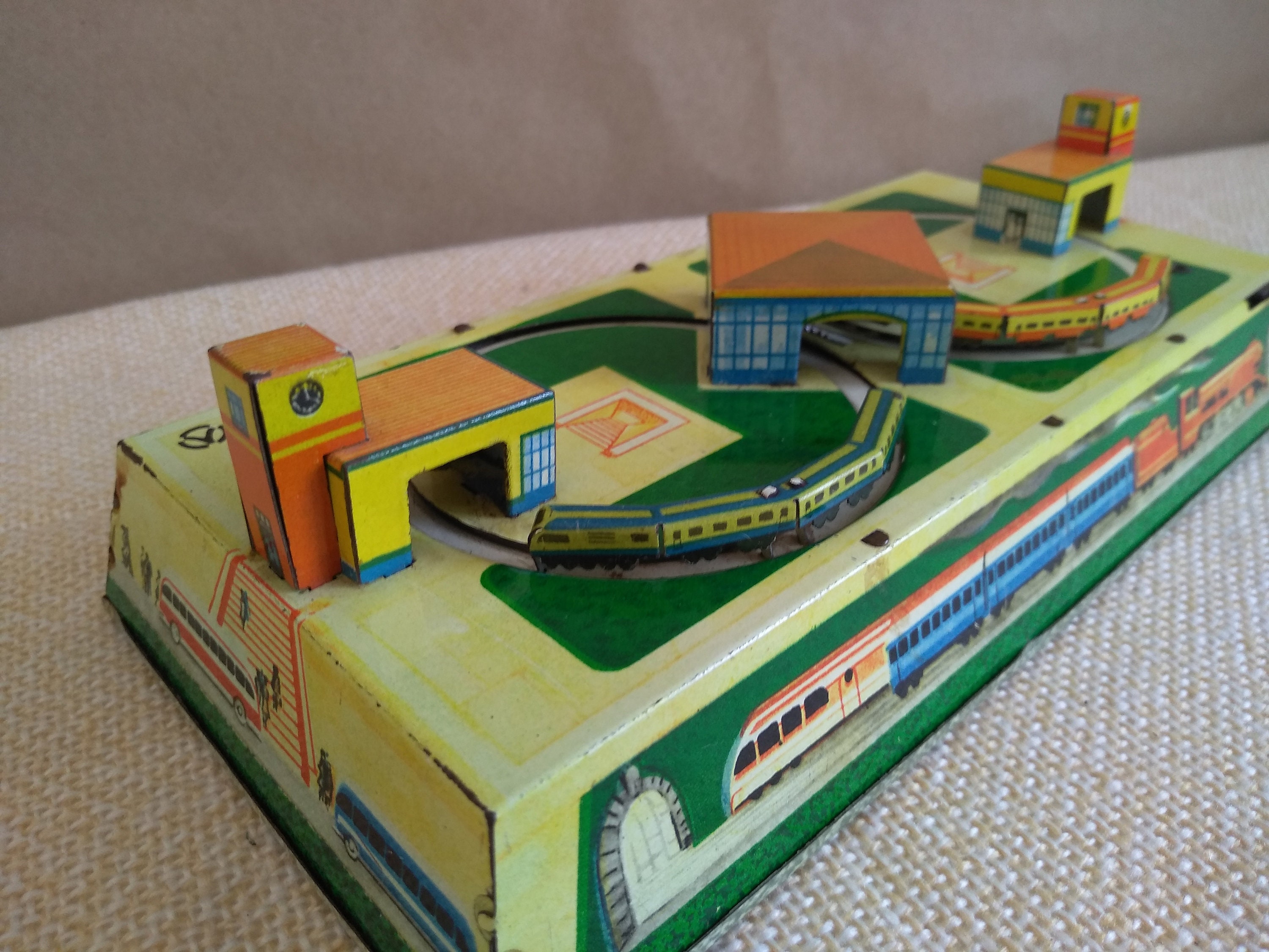 Vintage Hornby Marca de Cuerda Verde Litho Tren Motor Estaño Juguete, Inglaterra