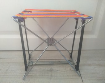 Vintage Folding chair, Camp chair stool, Fishing chair, Picnic canvas chair, Metal structure chair , Vintage folding seat