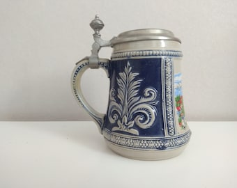 Vintage beer mugs, Vintage German Beer Stein,  Beer stein with cover, German Beer Stein Mug