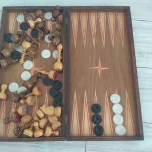 Vintage chess and backgammon, Wooden Chess and Backgammon set, Chess game, Backgammon game, Board Chess and Backgammon