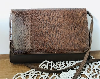 Vintage Schlangenleder Tasche - Braune Schlangenleder Umhängetasche