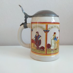 Vintage beer mugs, Vintage German Beer Stein, Beer stein with cover, German Beer Stein Mug