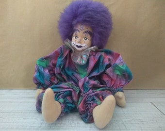 Vintage clown doll, Clown doll, Fabric doll, Collectible Doll