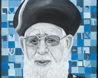 Portret Rav Ovadia Josef – canvas schilderij sefardische rabbijn