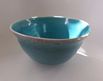 Stunning Ceramic Art Studio Glazed Pottery Ceramic Bowl Turquoise Signed