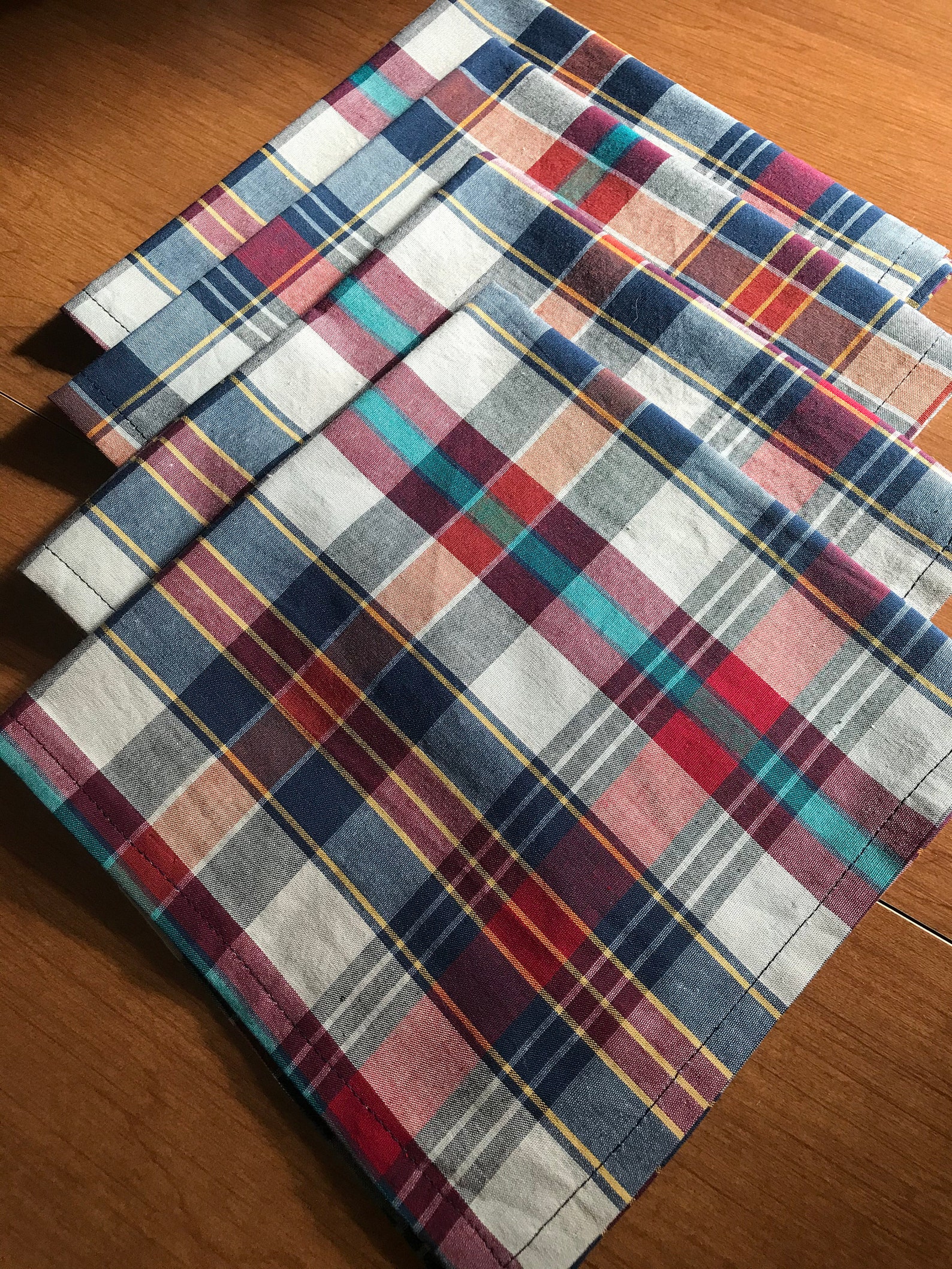 Cabin Plaid Napkin Set of 4 Red, Navy and Beige Napkin Set Everyday