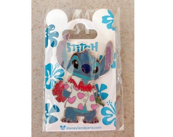 Disney Pin - DLP - Stitch in Hawaii Hearts shirt with flower roses