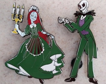 Fantasy Pin JUMBO - Disney NBC Haunted Mansion Jack Skellington as Master Gracey & Sally as Bride - 2 pin set LE 100