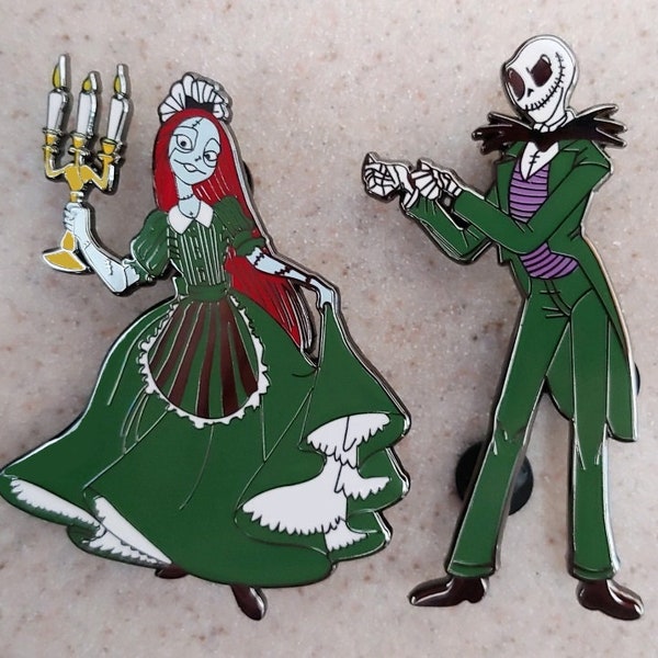 Fantasy Pin JUMBO - Disney NBC Haunted Mansion Jack Skellington as Master Gracey & Sally as Bride - 2 pin set LE 100