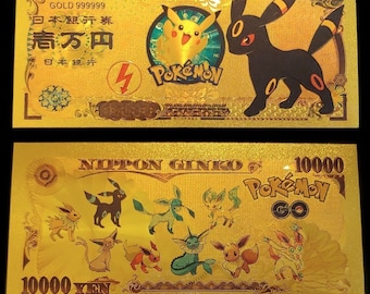 24k Gold Foil Plated Pokemon Collectible Banknote Bill Pikachu