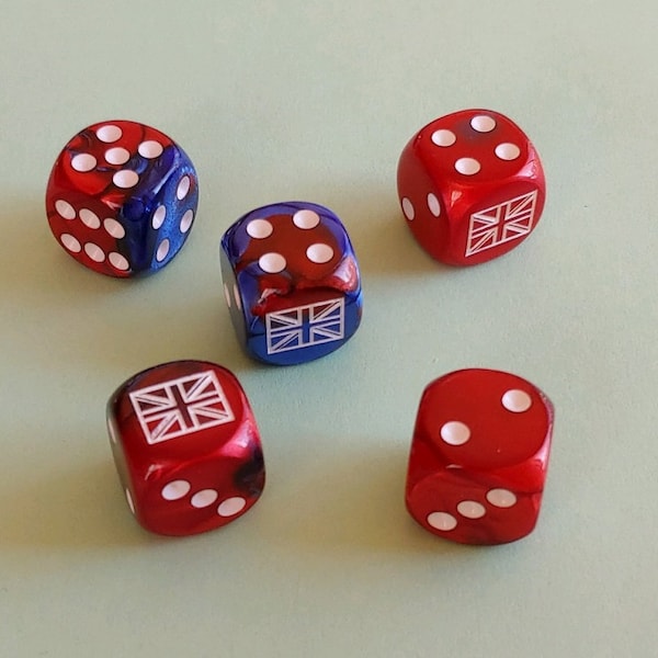 Axis & Allies England UK Flag 5 Dice Set 16mm D6 RPG British Union Jack WWII *New*