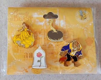 Disney Pin Booster Set Collection - 4 Pin Set - Beauty and the Beast- Belle / Rose / Beast / Babette