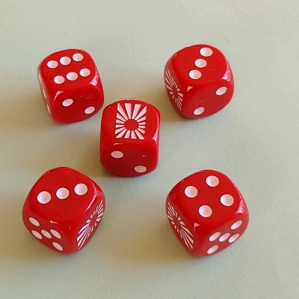 Axis & Allies Japan Rising Sun Flag 5 Dice Set 16mm RPG Imperial Japanese WWII *New*