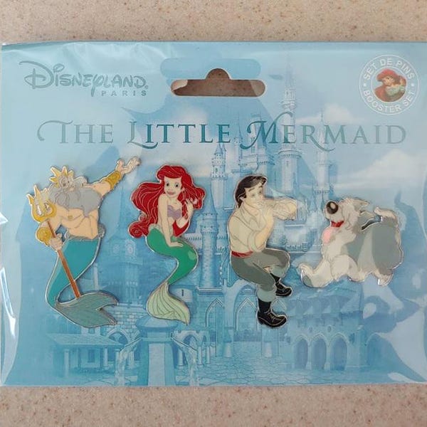 Colección de pines de Disney - DLP - Set de pines de La Sirenita - Rey Tritón, Eric, Ariel y Max