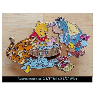 Fantasy Pin - JUMBO Disney Winnie the Pooh Tigger Eeyore Roo & Piglet getting a bubble bath in a bathtub tub