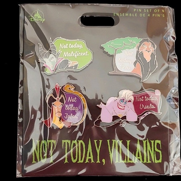 Disney Pin - Villains NOT TODAY Flair 4 Pin Set - Ursula Scar Maleficent Jafar