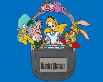 Fantasy Pin - JUMBO Disney Alice / Mad Hatter / Cheshire Cat /March Hare in Haunted Mansion Doombuggy LE 50