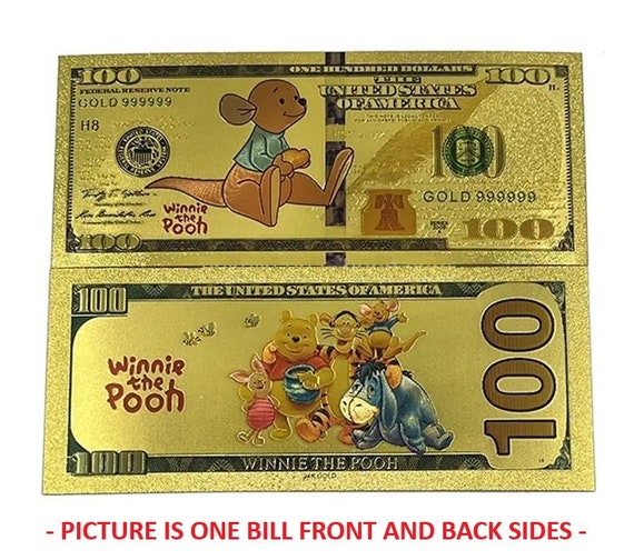 24k Gold Foil Plated Disney Collectible Winnie the Pooh Banknote