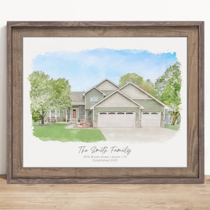 House Portrait Painting From Photo, Custom Watercolor House Print, Rustic Frame Or Canvas