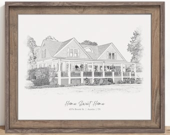 Custom Pencil Sketch Of House From Photo Into A Portrait Drawing