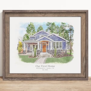 Watercolor House Drawing From Photo, Custom Home Portrait Painting