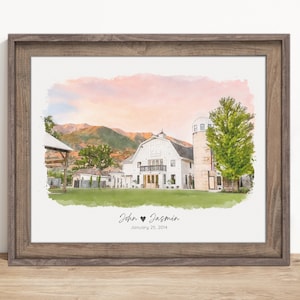 Custom Wedding Venue Watercolor Portrait, Great Wedding Gift For The Couple