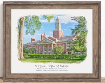 Retirement Gift For Principal Or Teacher, Custom Watercolor School Painting Portrait From Photo, Teacher Appreciation Gift