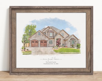 Water Color House Painting From Photo, Custom House Portrait Watercolor Home Painting