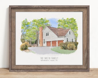 House Portrait, Watercolor Painting From Photo For Housewarming Gift, First Home Gift, Realtor Closing Gift
