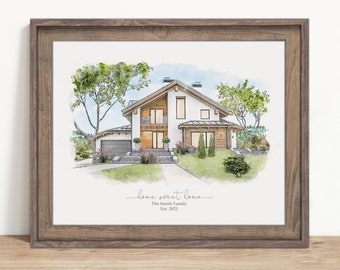 Custom Home Portrait Watercolor From A Photo, Housewarming Gift