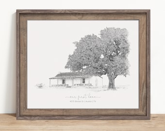 Custom Black & White Sketch, Home Portrait from Photo, Custom House Sketch, Home Drawing